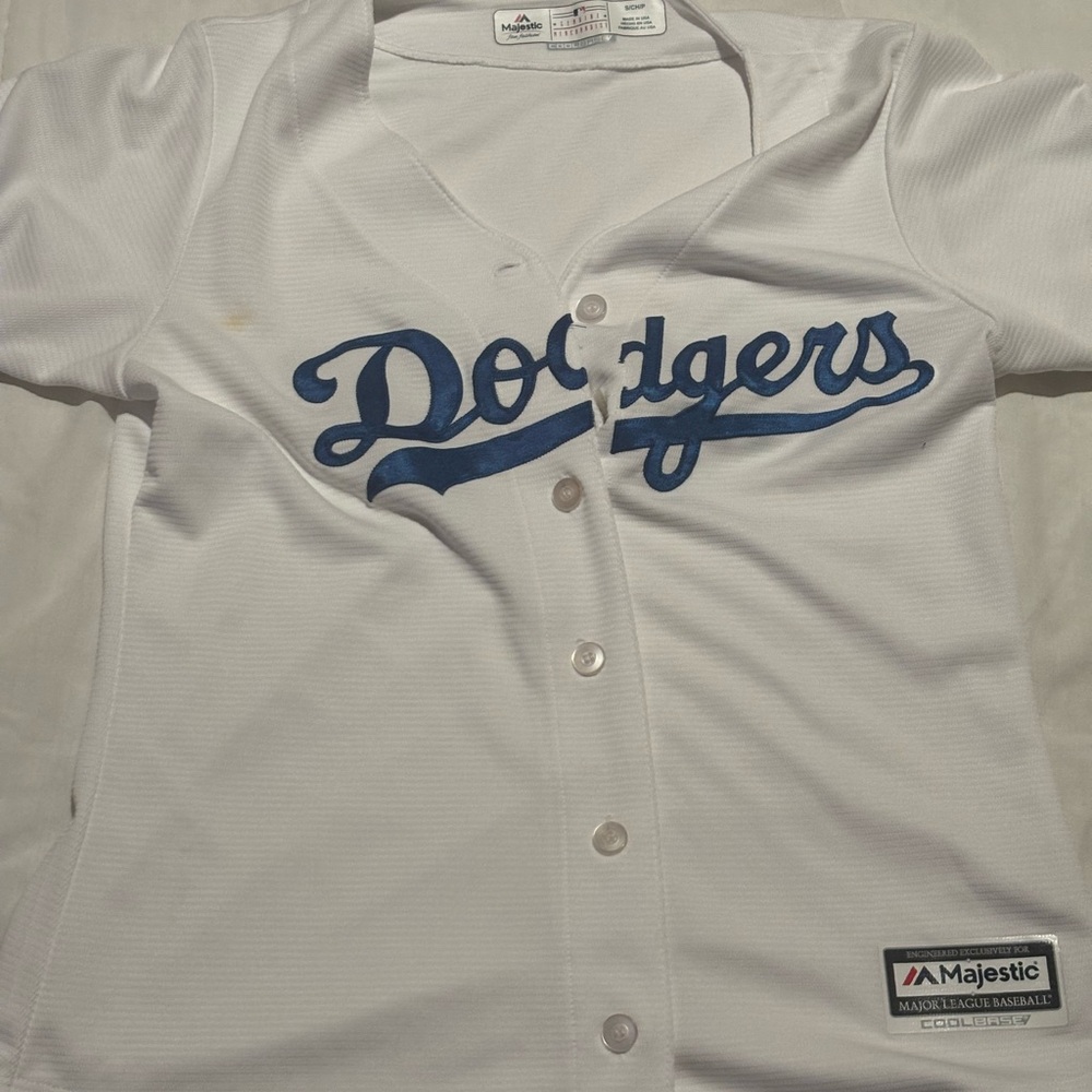 Majestic White Dodgers Button-Up Jersey